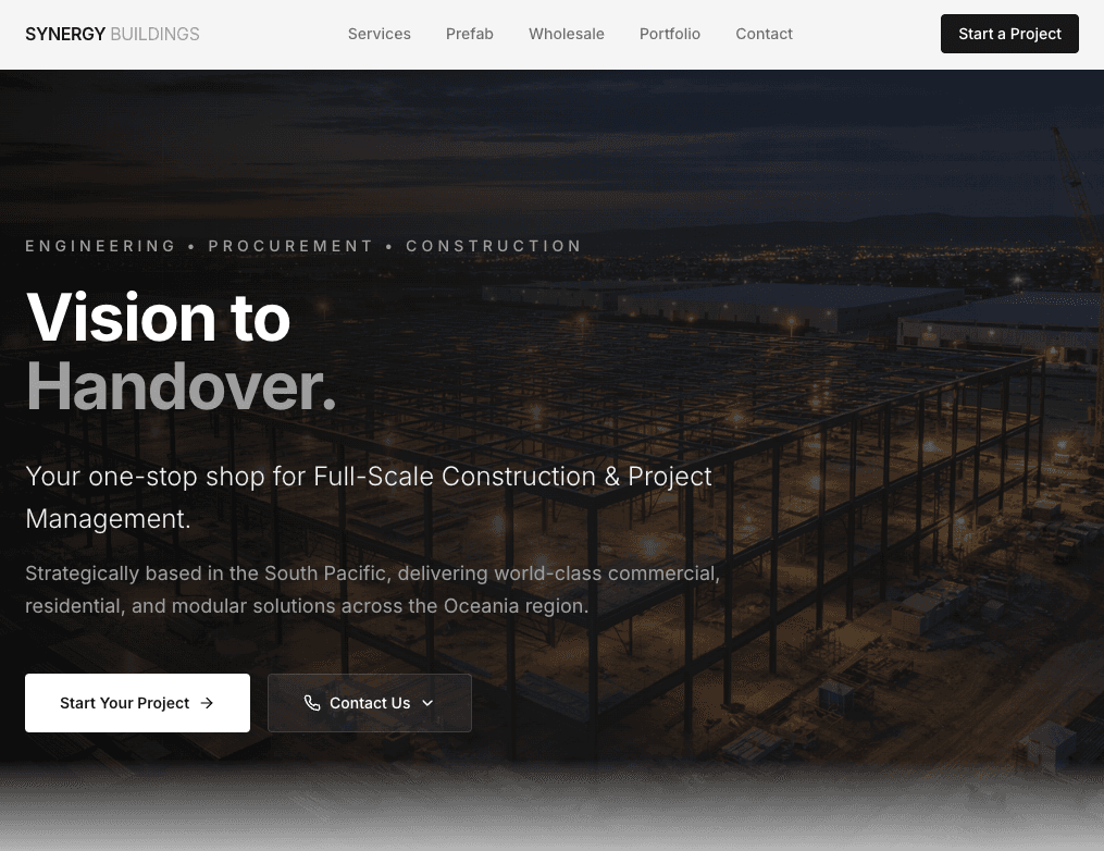 Synergy Buildings website screenshot